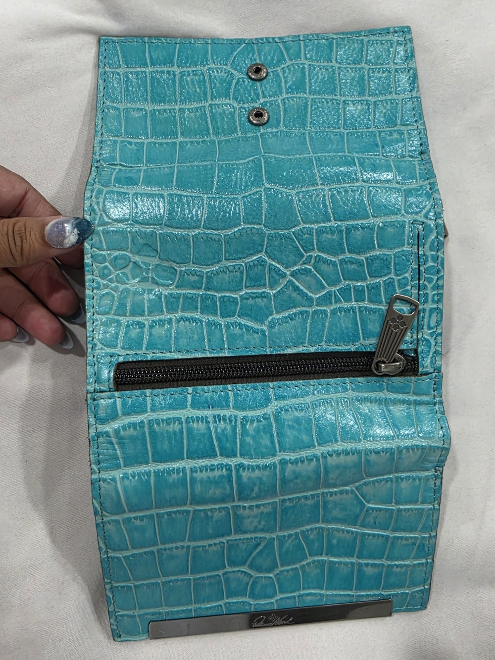 P Nash Turquoise Croc-Embossed Wallet with Metal Accent - Picture 4 of 8